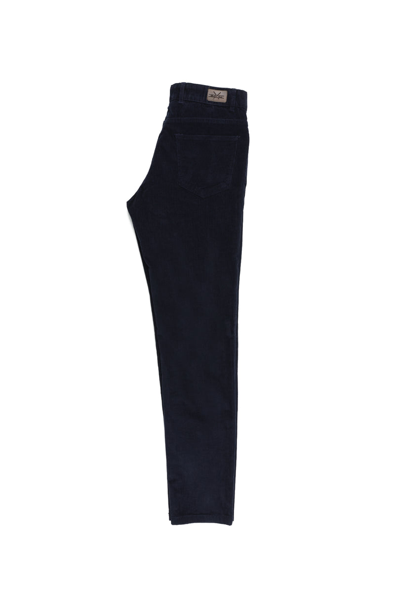 Orta Lacivert Regular Fit Likralı Kadife Pantolon