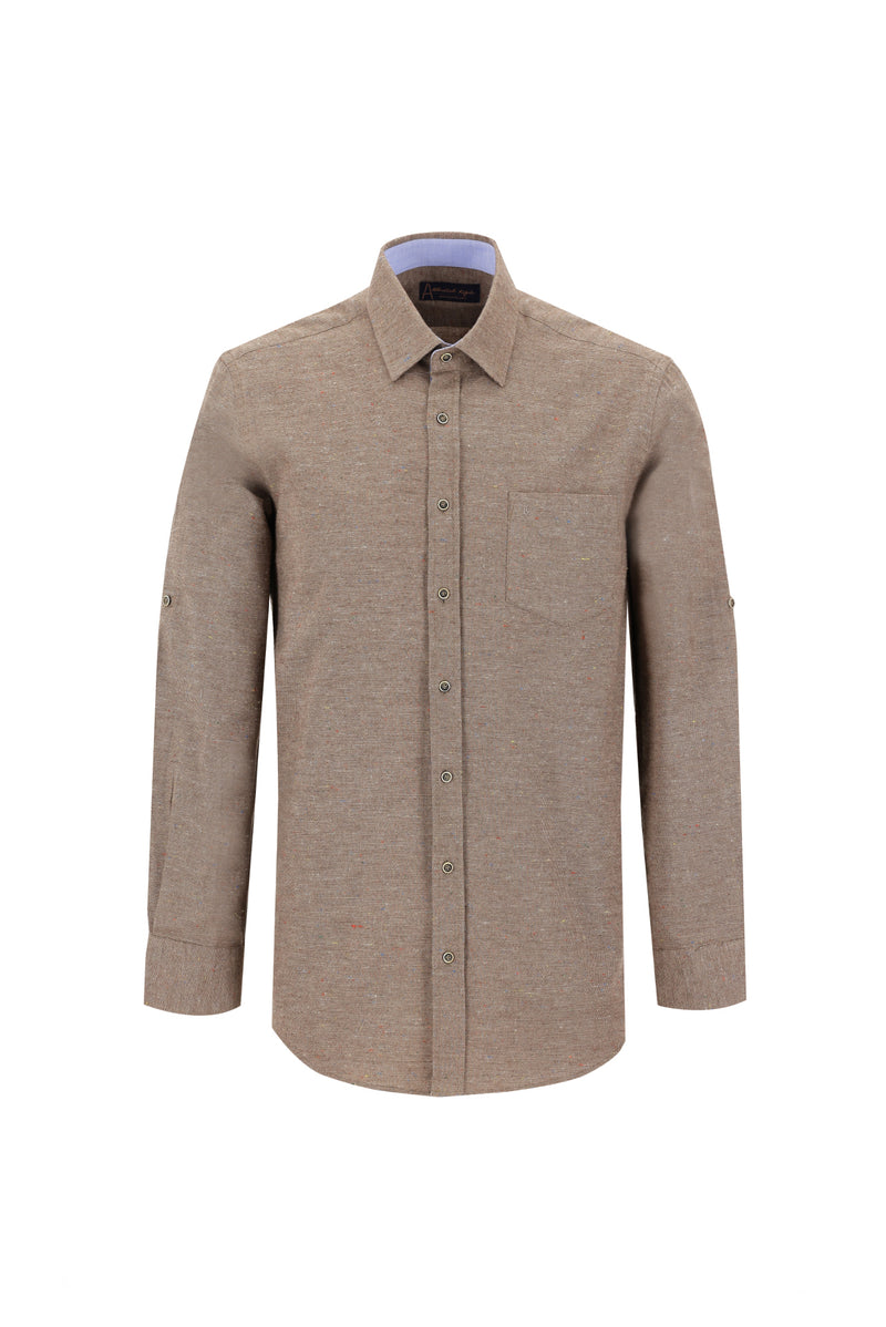 Açık Kahve  Uzun Kol Düz Klasık Gömlek