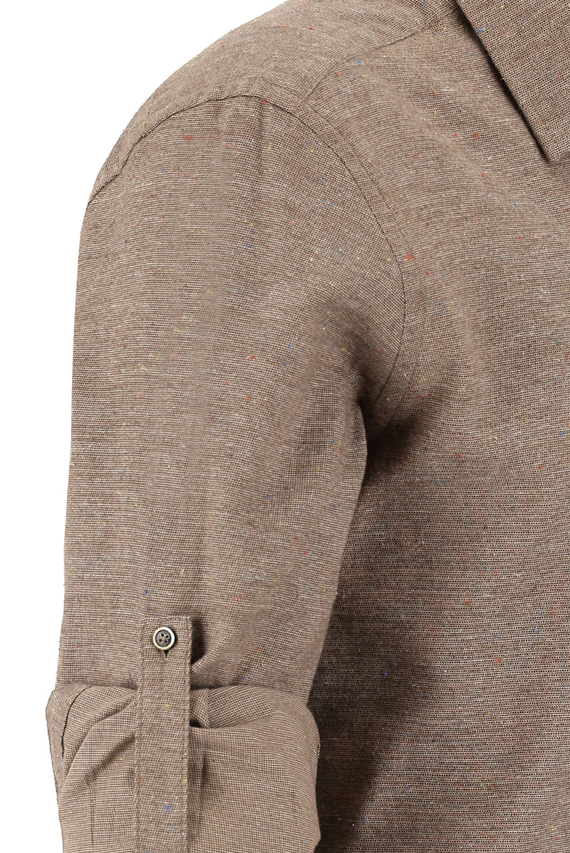 Açık Kahve  Uzun Kol Düz Klasık Gömlek