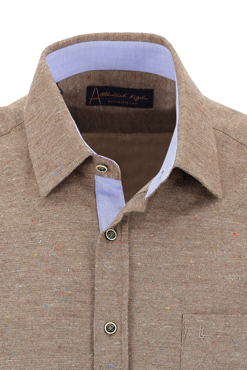 Açık Kahve  Uzun Kol Düz Klasık Gömlek