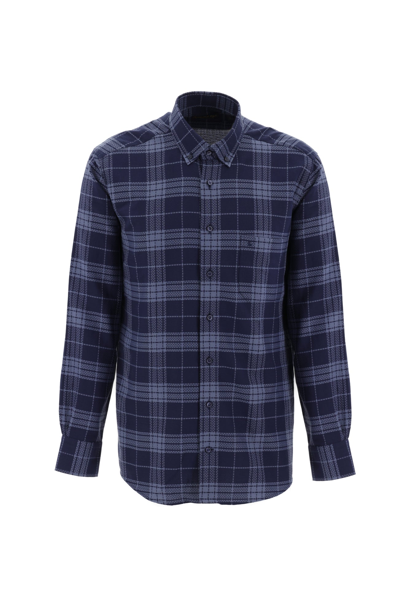 Koyu Lacivert Uzun Kol Regular Fit Ekose Pamuk Gömlek