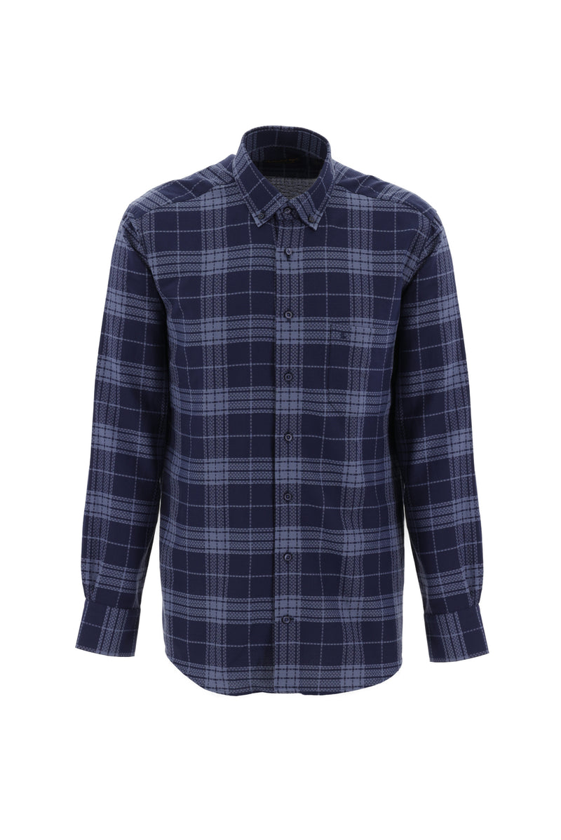 Koyu Lacivert Uzun Kol Regular Fit Ekose Pamuk Gömlek