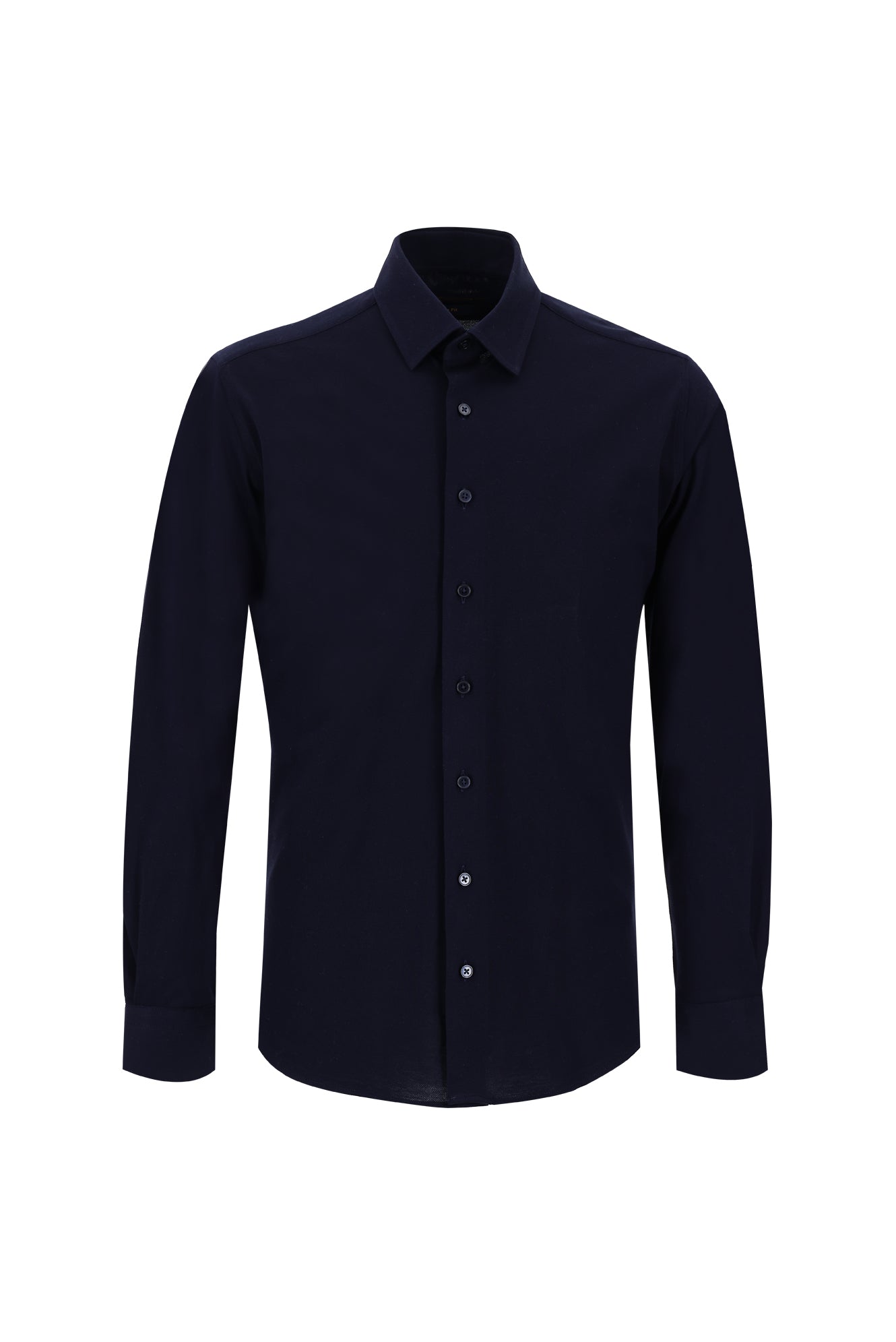 Koyu Lacivert Uzun Kol Slim Fit Dar Kesim Desenli Pamuk Gömlek