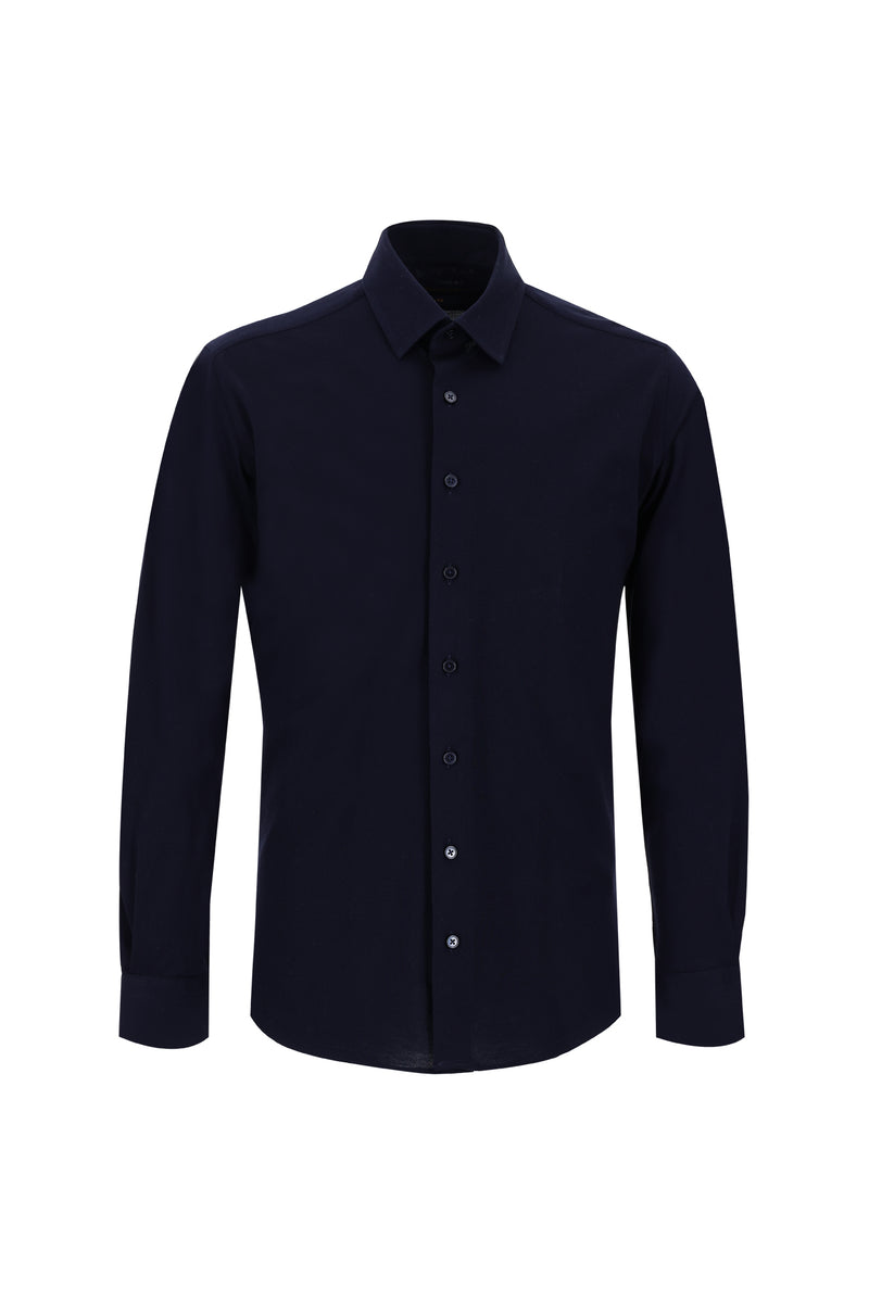 Koyu Lacivert Uzun Kol Slim Fit Dar Kesim Pamuk Gömlek