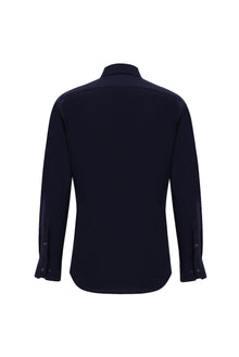Koyu Lacivert Uzun Kol Slim Fit Dar Kesim Desenli Pamuk Gömlek