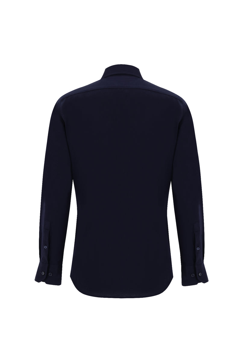 Koyu Lacivert Uzun Kol Slim Fit Dar Kesim Pamuk Gömlek