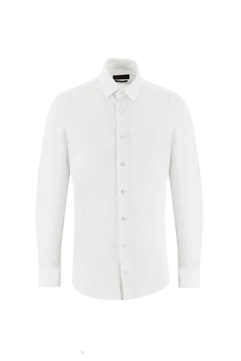 Beyaz Uzun Kol Slim Fit Dar Kesim Desenli Pamuk Gömlek