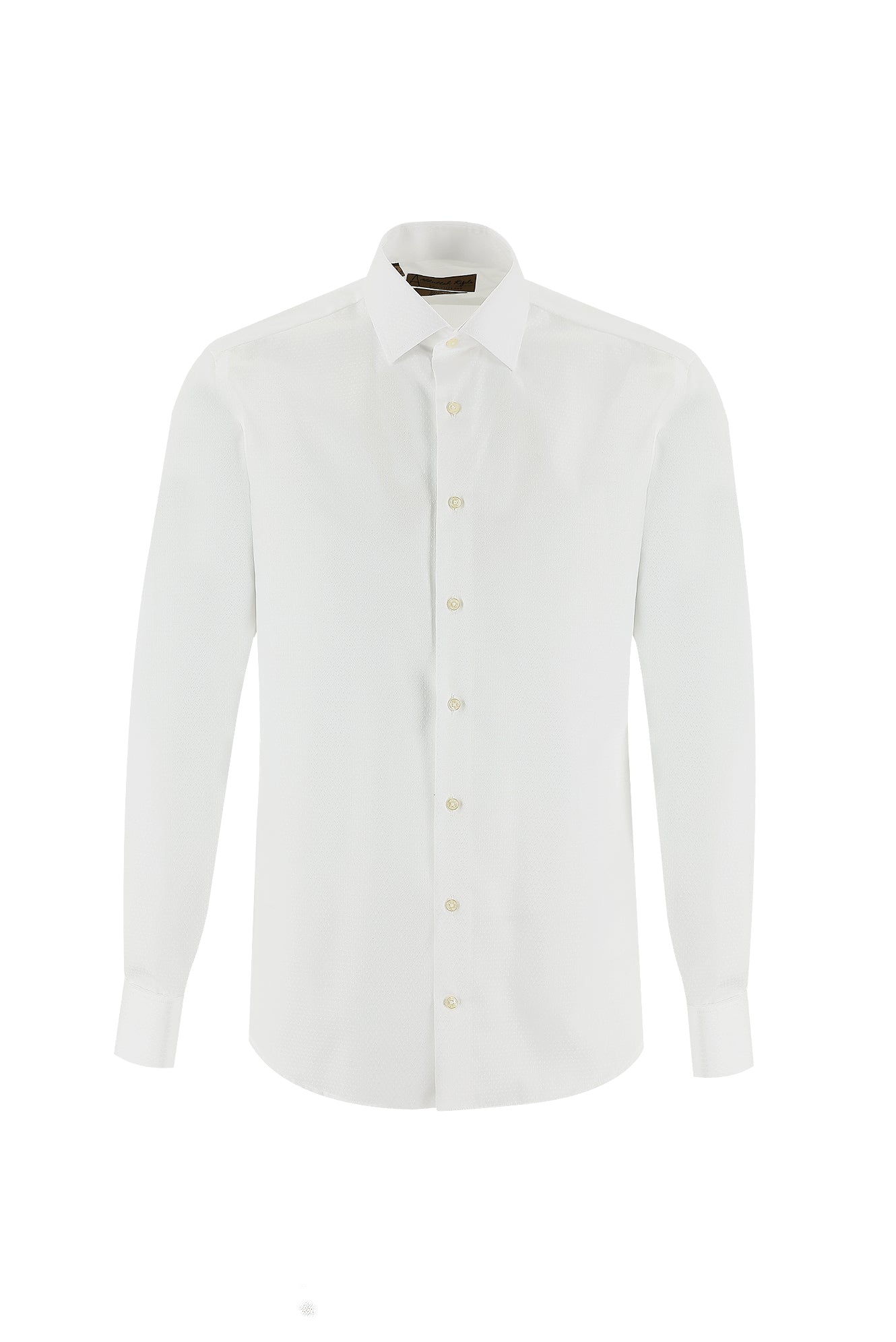 Beyaz Uzun Kol Slim Fit Dar Kesim Desenli Manşetli Pamuk Gömlek