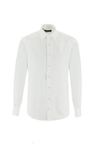 Beyaz Uzun Kol Slim Fit Dar Kesim Desenli Manşetli Pamuk Gömlek