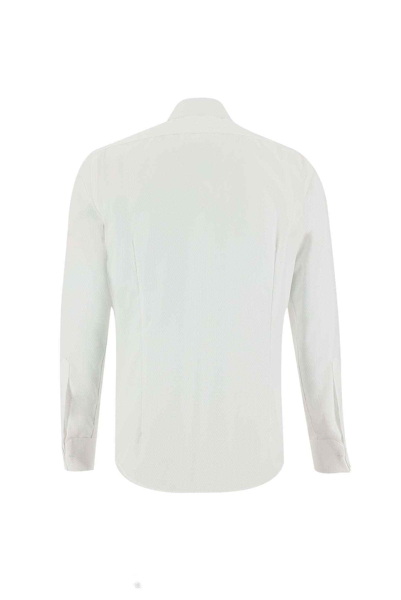 Beyaz Uzun Kol Slim Fit Dar Kesim Desenli Manşetli Pamuk Gömlek