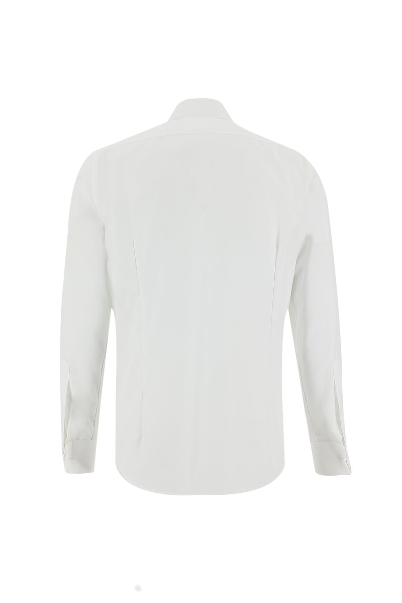 Beyaz Uzun Kol Slim Fit Dar Kesim Desenli Manşetli Pamuk Gömlek