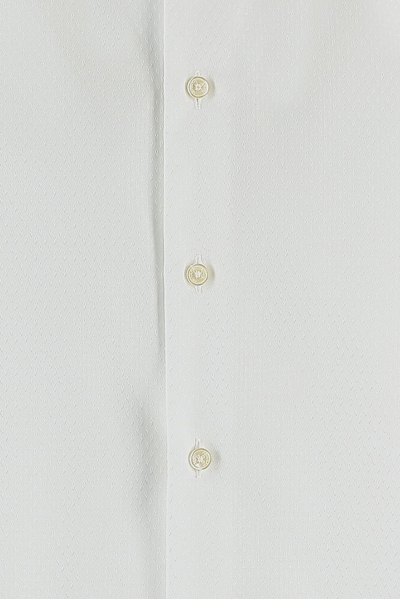 Beyaz Uzun Kol Slim Fit Dar Kesim Desenli Manşetli Pamuk Gömlek