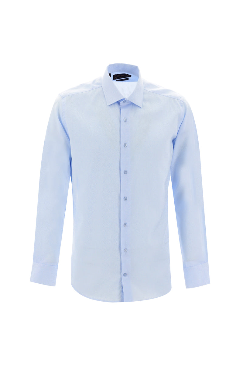 Açık Mavi Uzun Kol Slim Fit Dar Kesim Desenli Spor Pamuk Gömlek