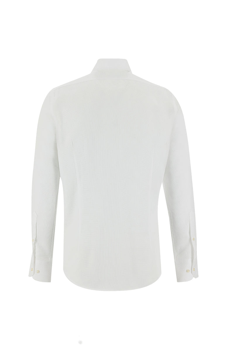 Beyaz Uzun Kol Slim Fit Dar Kesim Desenli Spor Pamuk Gömlek