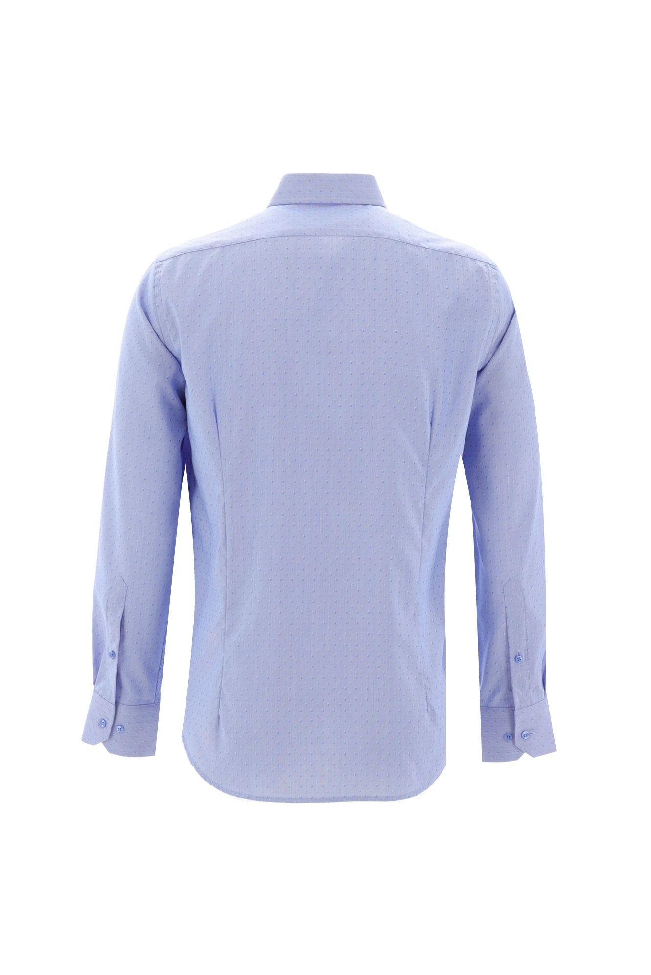 Koyu Mavi  Uzun Kol Slim Fit Dar Kesim Desenli Spor Pamuk Gömlek