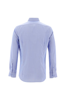 Koyu Mavi  Uzun Kol Slim Fit Dar Kesim Desenli Spor Pamuk Gömlek