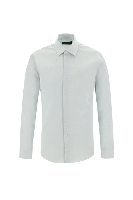 Mint Ye?ili Uzun Kol Slim Fit Dar Kesim Klasik Desenli Pamuk Gömlek-Abdullah Ki??l?
