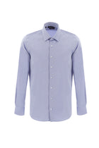 Mavi Uzun Kol Slim Fit Dar Kesim Desenli Klasik Pamuk Gömlek