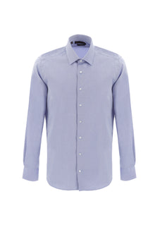 Mavi Uzun Kol Slim Fit Dar Kesim Desenli Klasik Pamuk Gömlek