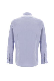 Mavi Uzun Kol Slim Fit Dar Kesim Desenli Klasik Pamuk Gömlek