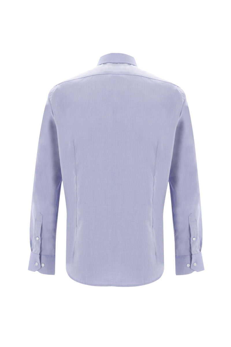 Mavi Uzun Kol Slim Fit Dar Kesim Desenli Klasik Pamuk Gömlek