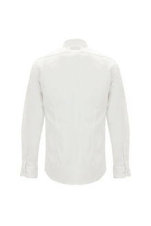 Beyaz Uzun Kol Slim Fit Dar Kesim Desenli Spor Pamuk Gömlek