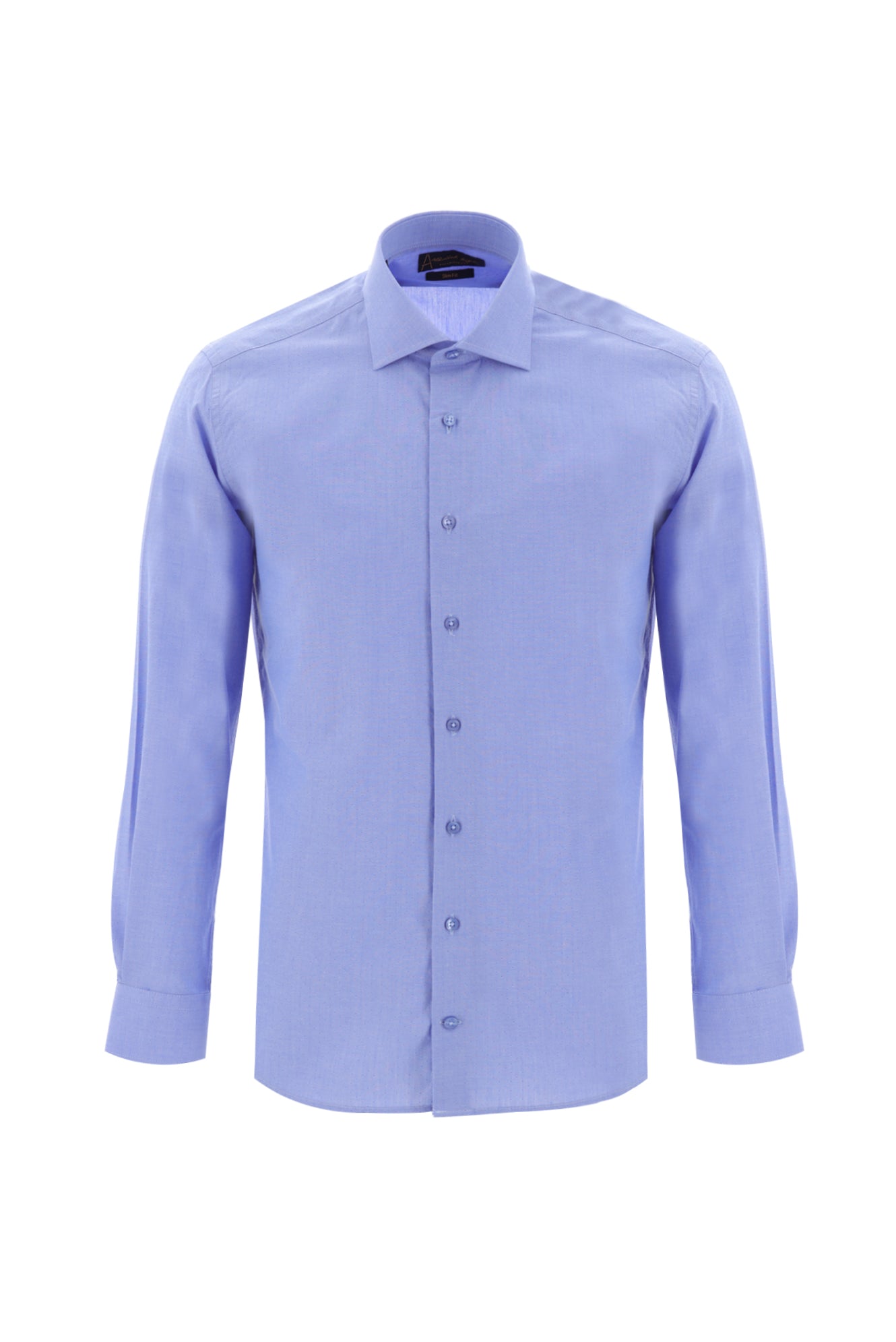 Açık Mavi Uzun Kol Slim Fit Dar Kesim Desenli Spor Pamuk Gömlek