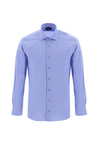 Açık Mavi Uzun Kol Slim Fit Dar Kesim Desenli Spor Pamuk Gömlek