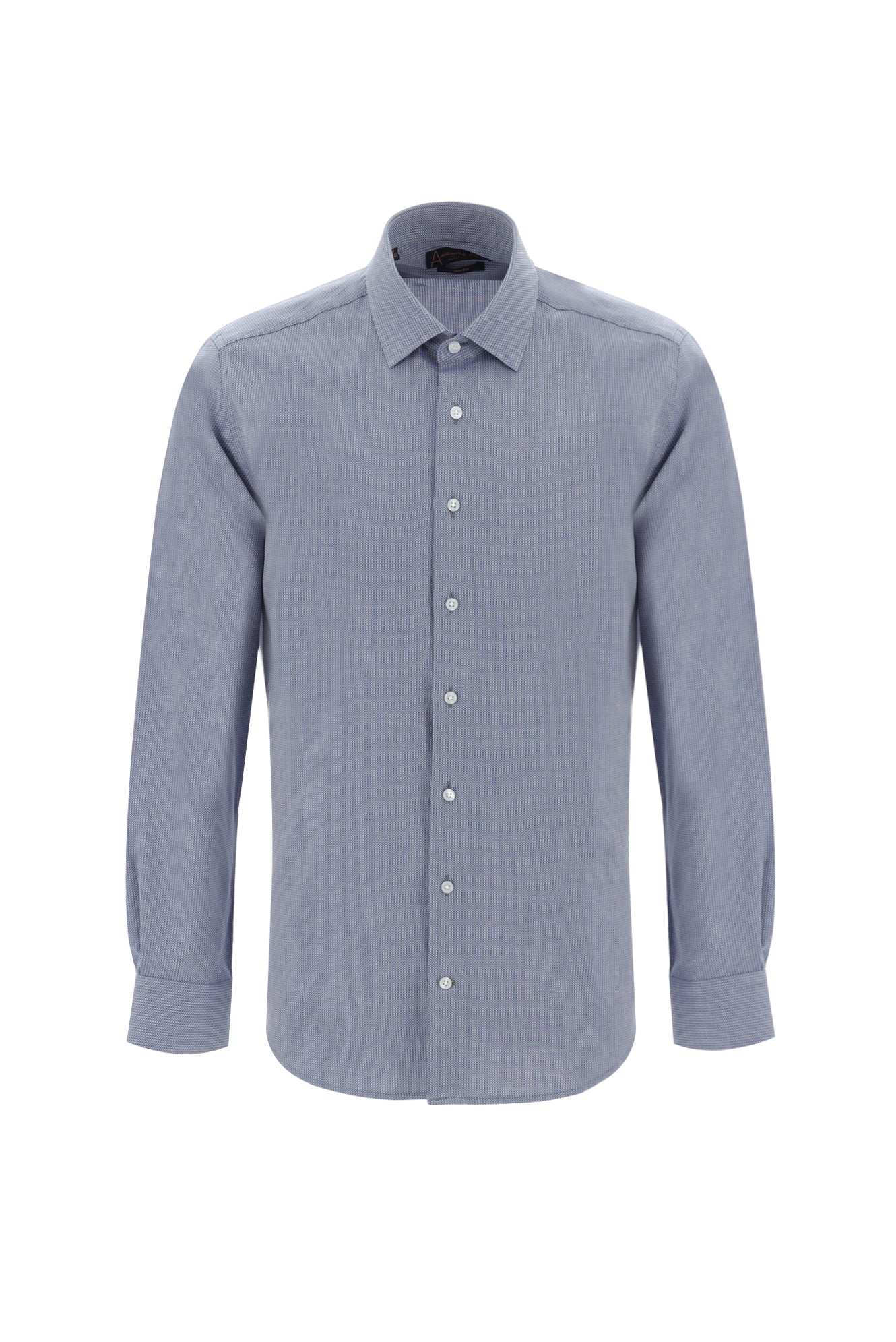 Koyu Lacivert Uzun Kol Slim Fit Dar Kesim Desenli Spor Pamuk Gömlek