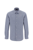 Koyu Lacivert Uzun Kol Slim Fit Dar Kesim Desenli Spor Pamuk Gömlek