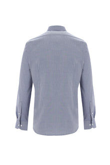 Koyu Lacivert Uzun Kol Slim Fit Dar Kesim Desenli Spor Pamuk Gömlek