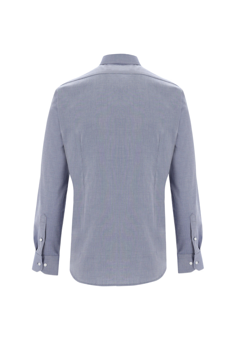 Koyu Lacivert Uzun Kol Slim Fit Dar Kesim Desenli Spor Pamuk Gömlek