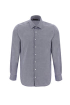 Koyu Lacivert Uzun Kol Slim Fit Dar Kesim Desenli Klasik Pamuk Gömlek