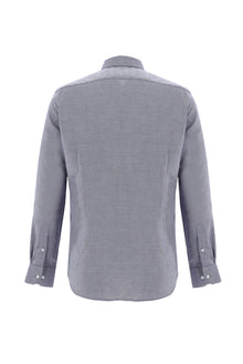 Koyu Lacivert Uzun Kol Slim Fit Dar Kesim Desenli Klasik Pamuk Gömlek