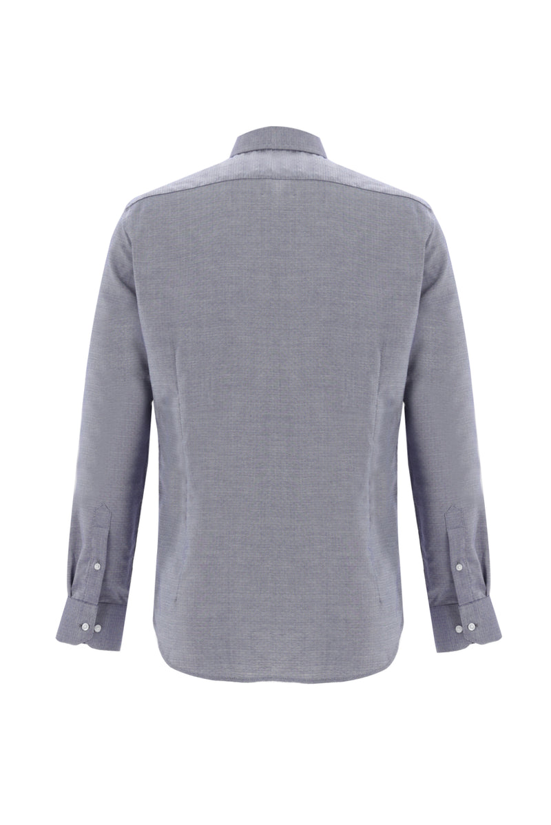 Koyu Lacivert Uzun Kol Slim Fit Dar Kesim Desenli Klasik Pamuk Gömlek