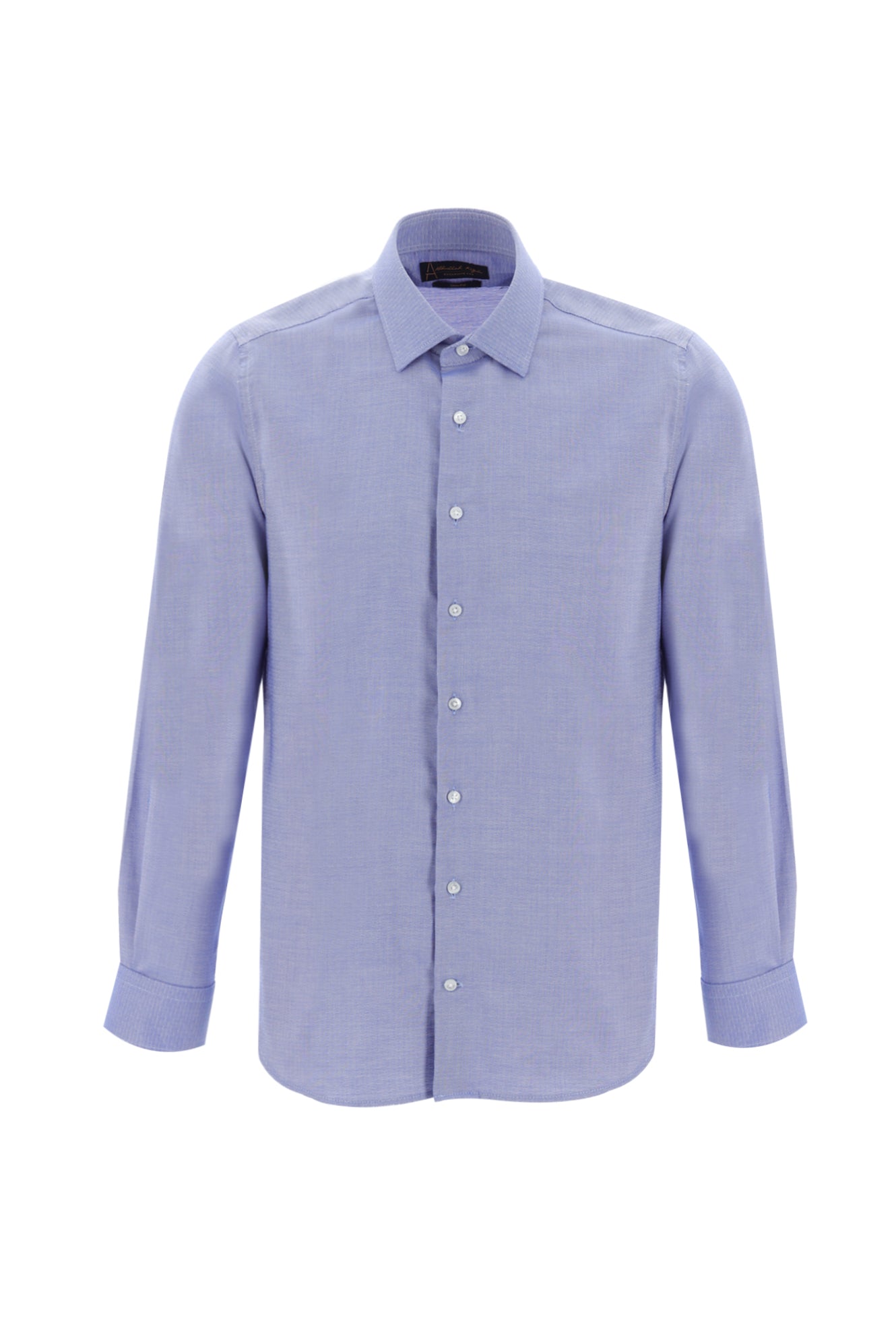 Saks Mavi Uzun Kol Slim Fit Dar Kesim Desenli Klasik Pamuk Gömlek