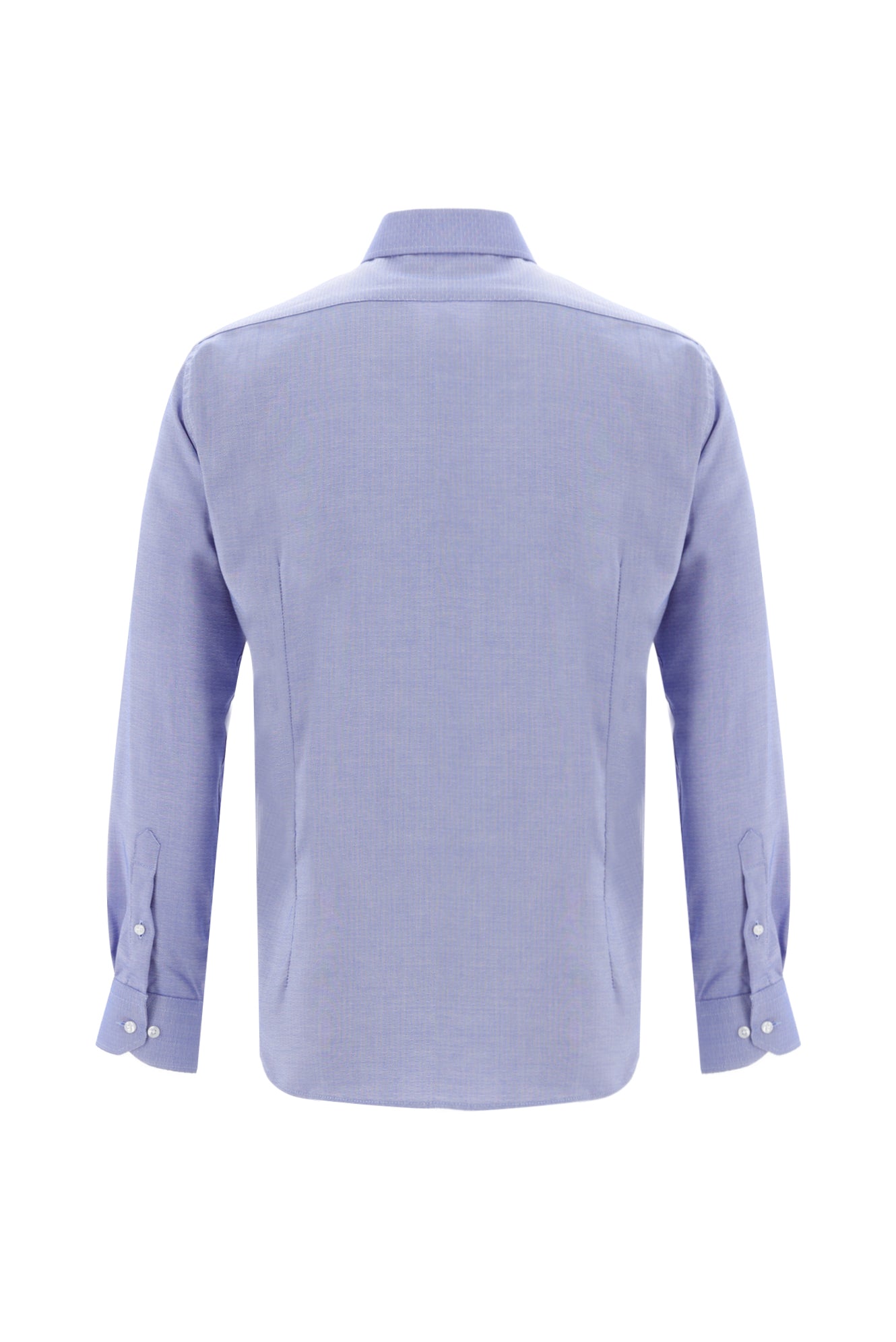 Saks Mavi Uzun Kol Slim Fit Dar Kesim Desenli Klasik Pamuk Gömlek