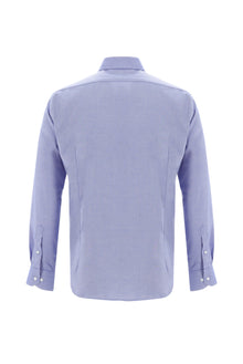 Saks Mavi Uzun Kol Slim Fit Dar Kesim Desenli Klasik Pamuk Gömlek