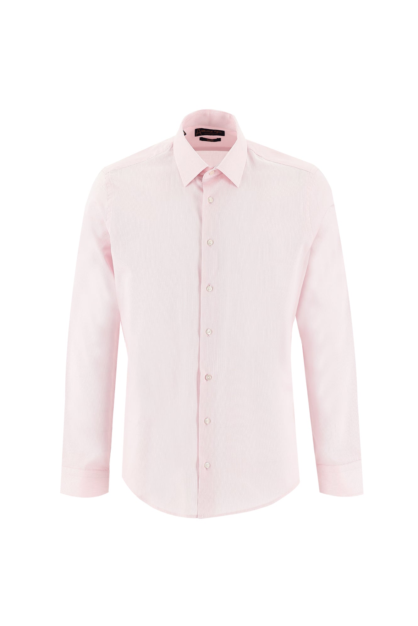 Toz Pembe Uzun Kol Slim Fit Dar Kesim Desenli Klasik Pamuk Gömlek-Abdullah Ki??l?
