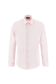 Toz Pembe Uzun Kol Slim Fit Dar Kesim Desenli Klasik Pamuk Gömlek-Abdullah Ki??l?