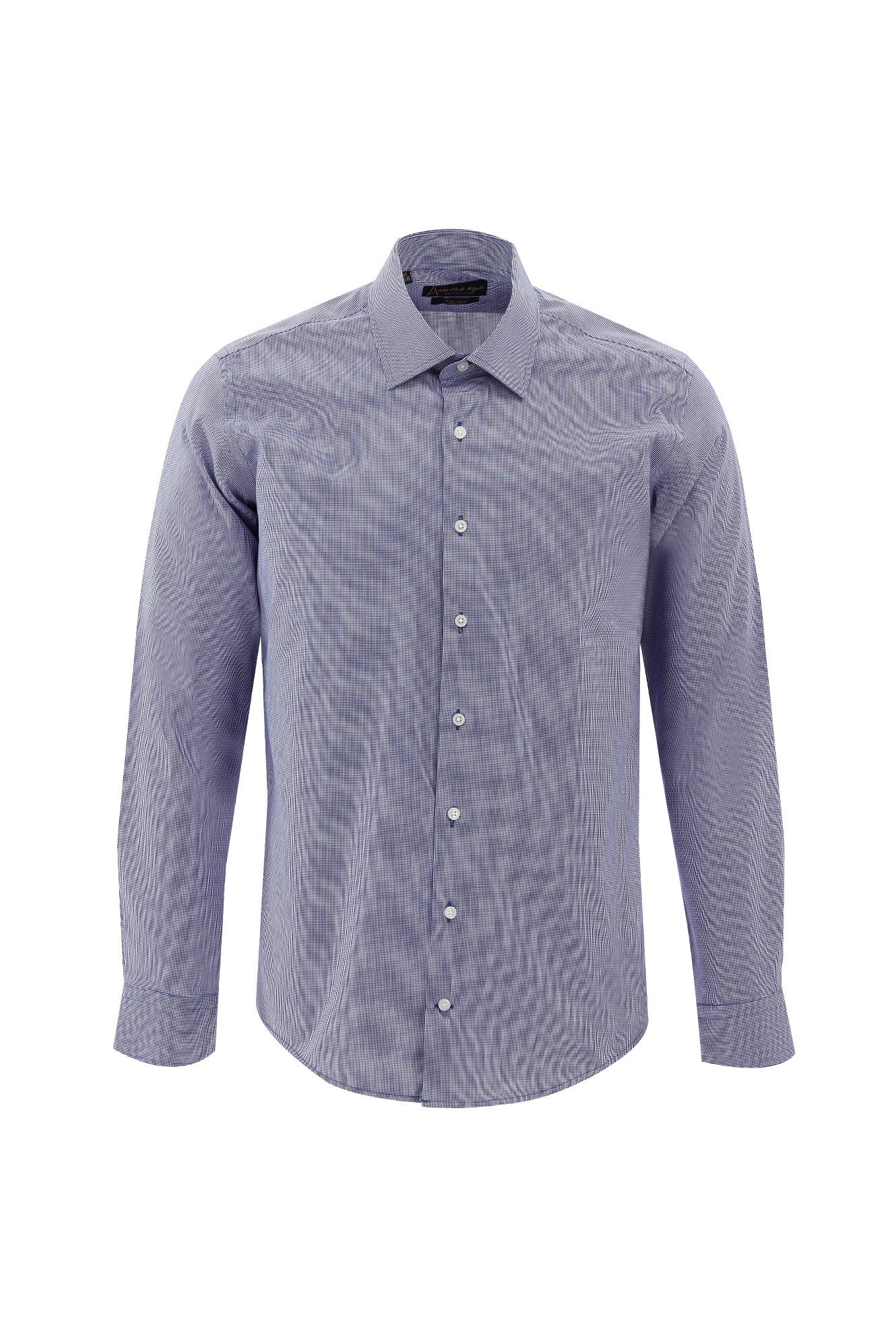 Orta Lacivert Uzun Kol Slim Fit Dar Kesim Non Iron Desenli Pamuk Gömlek