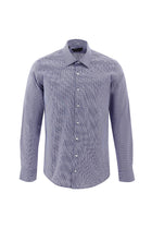 Orta Lacivert Uzun Kol Slim Fit Dar Kesim Non Iron Desenli Pamuk Gömlek