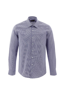 Orta Lacivert Uzun Kol Slim Fit Dar Kesim Non Iron Desenli Pamuk Gömlek