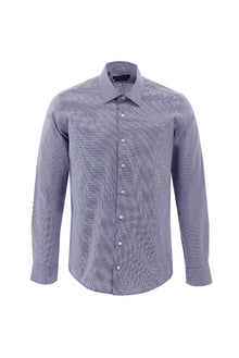 Orta Lacivert Uzun Kol Slim Fit Dar Kesim Non Iron Desenli Pamuk Gömlek