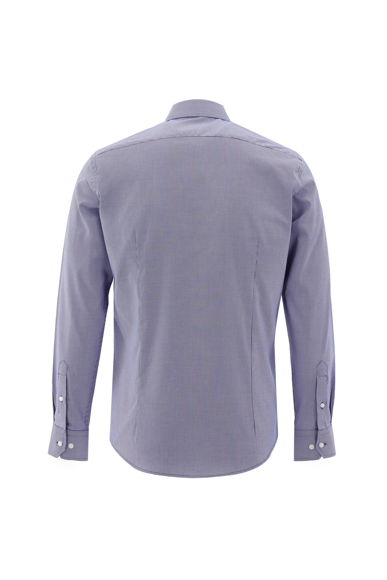 Orta Lacivert Uzun Kol Slim Fit Dar Kesim Non Iron Desenli Pamuk Gömlek
