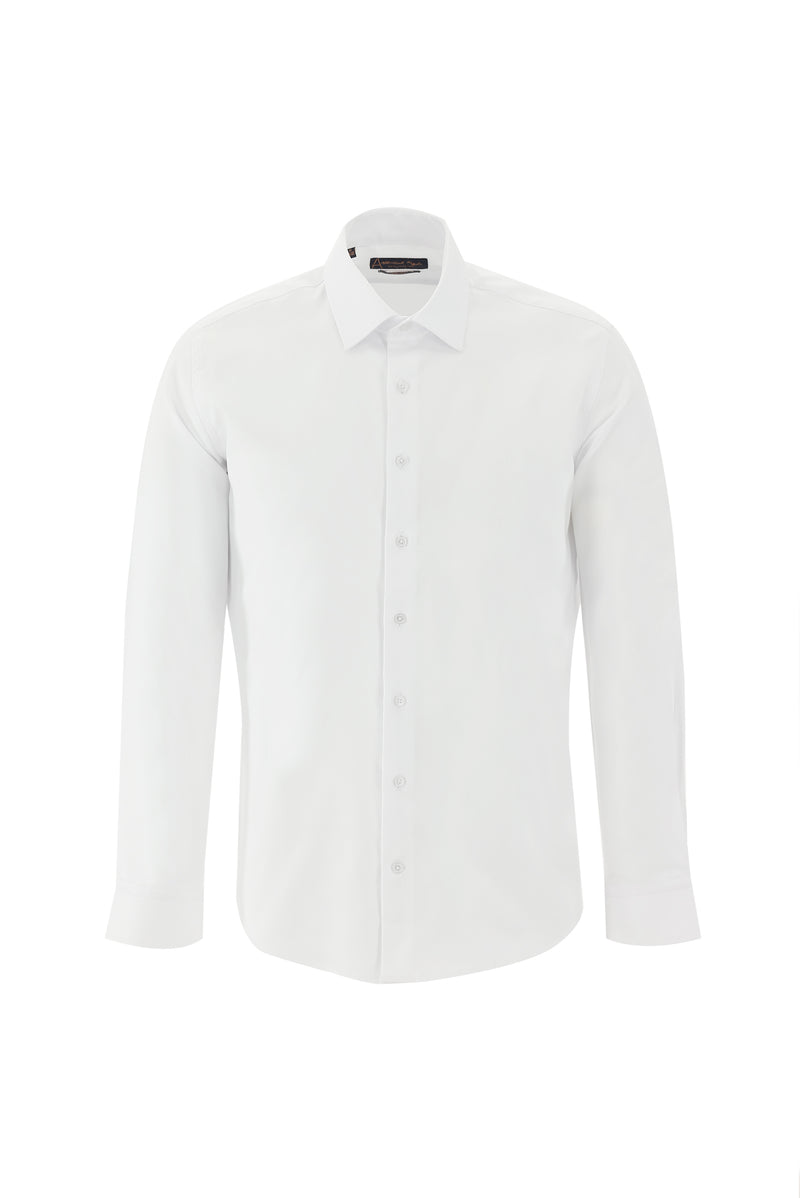 Beyaz Uzun Kol Slim Fit Dar Kesim Non Iron Desenli Pamuk Gömlek