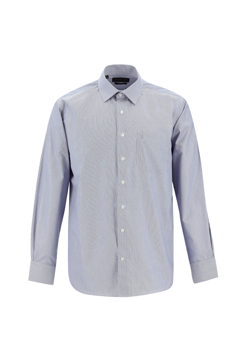 Orta Lacivert Uzun Kol Regular Fit Non Iron Desenli Pamuk Gömlek