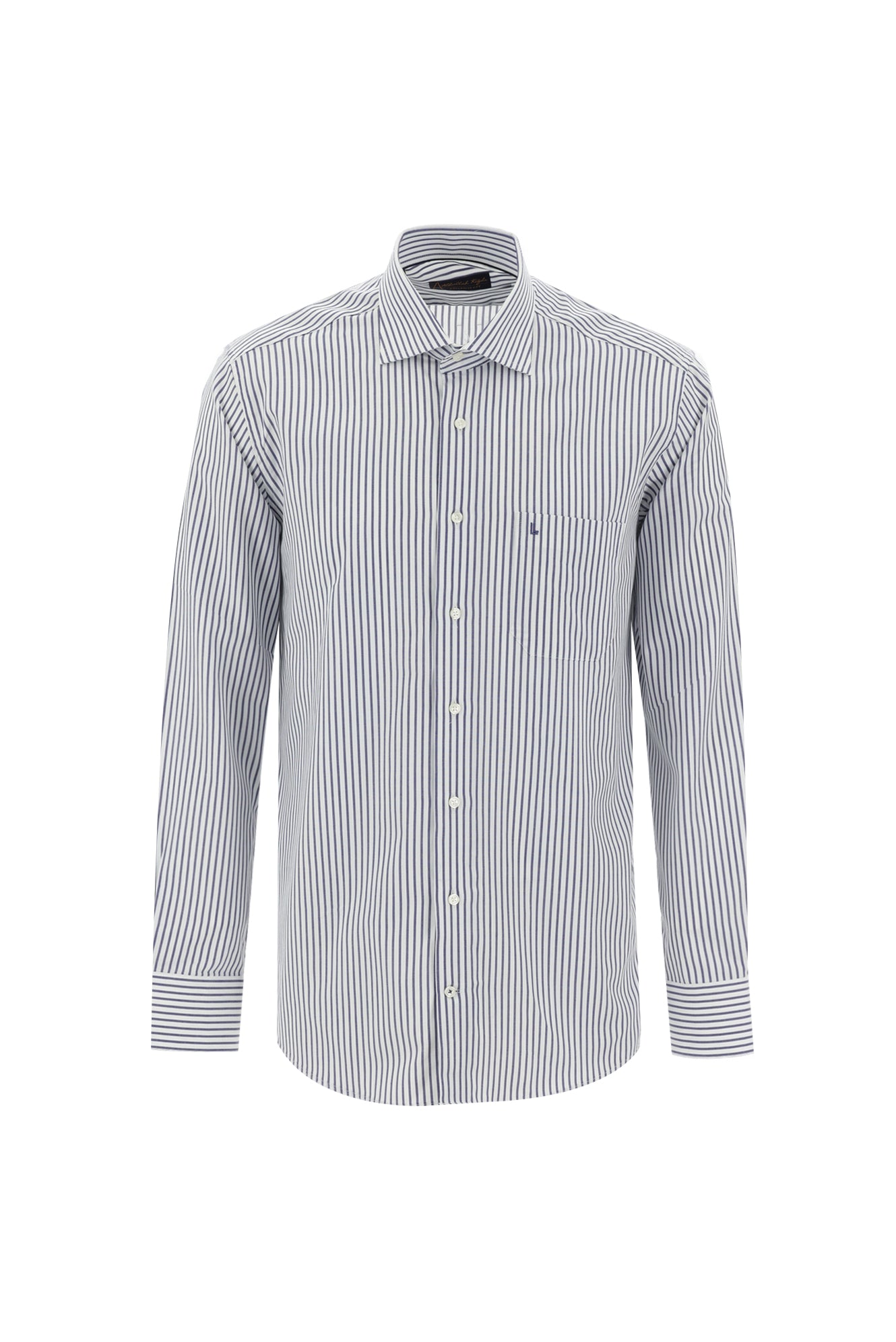 Açık Lacivert Uzun Kol Regular Fit Çizgili Pamuk Gömlek