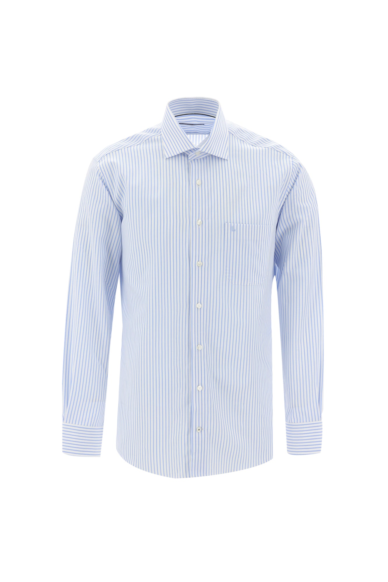 Açık Mavi Uzun Kol Regular Fit Çizgili Pamuk Gömlek