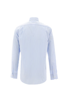 Açık Mavi Uzun Kol Regular Fit Çizgili Pamuk Gömlek